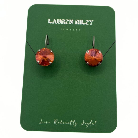 Handcrafted Orange Swarovski Crystal Drop Earring - Antique Silver Plated Clasps - Picture 1 of 3